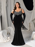 Plus Vintage Velvet Mermaid Gown with Sweetheart Neckline, Sparkling Embellishments