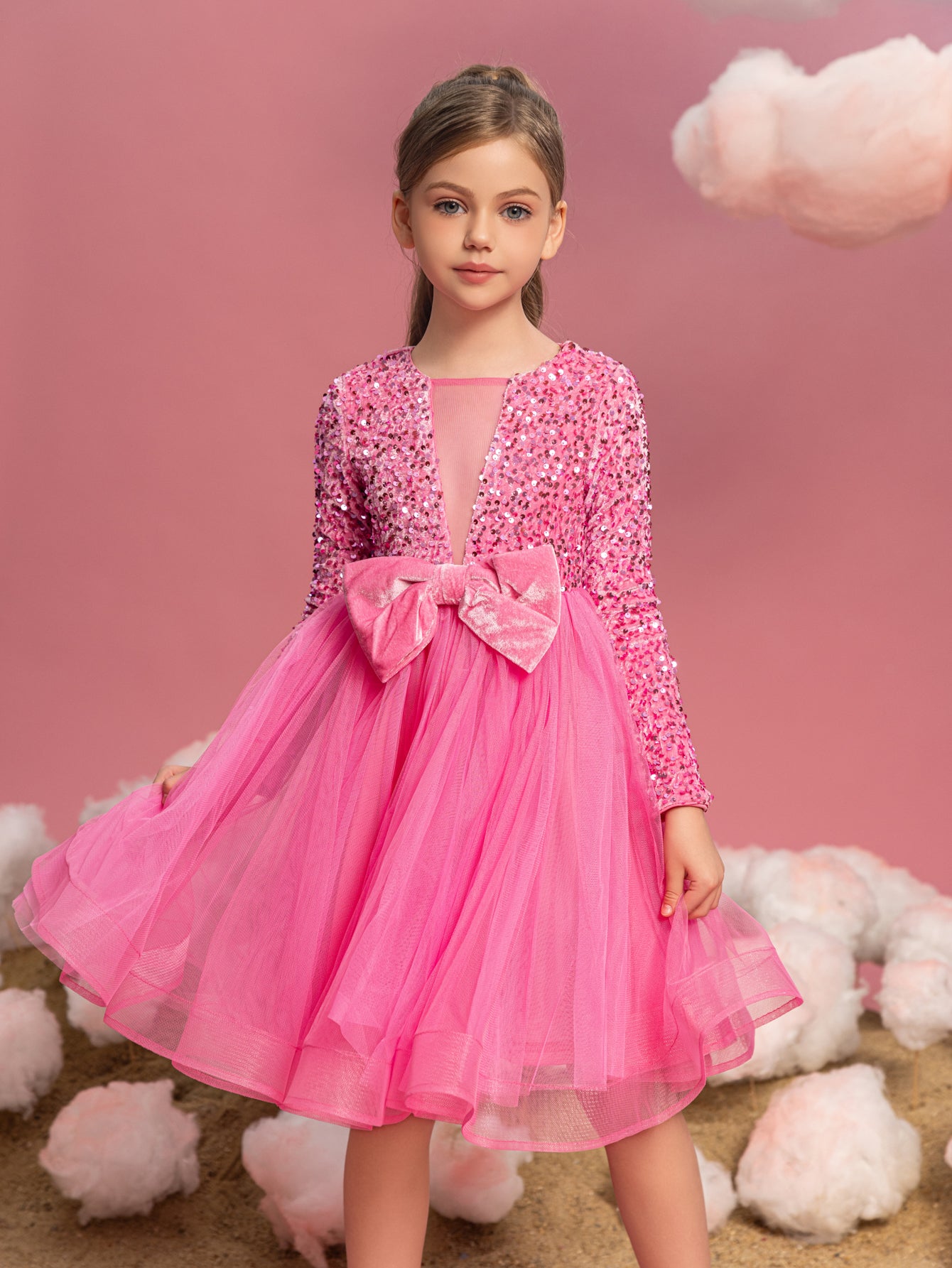 Tween Girls' Cute Bow Front Long Sleeve Party Dress – Elonnashop