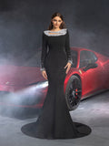 Gorgeous Pearl Embellished Long Sleeves Mermaid Hem Maxi Evening Dress