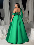 Plus One-Shoulder Evening Gown with Dramatic Slit & Sequin Embellishments – Luxury Evening Wear for Red Carpet, Gala & Fashion Shows
