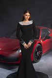 Gorgeous Pearl Embellished Long Sleeves Mermaid Hem Maxi Evening Dress