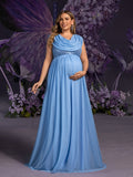 Plus Maternity Draped Neckline Contrast Sequin Formal Party Dress