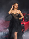 ELegant Strapless Layered High Low Hem Tulle Party Dress