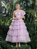 Midi Enchanting Tulle Cake Gown with One-Shoulder – Ethereal Evening Wear for Weddings, Garden Parties & Spring Galas