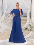 Womens' Elegant Chiffon Round Neckline Mermaid Hem Formal Dress Mother-of-the-Bride Gown