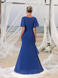 Womens' Elegant Chiffon Round Neckline Mermaid Hem Formal Dress Mother-of-the-Bride Gown