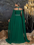Dramatic Cape Evening Dress | High Neck Chiffon with Rhinestone Details