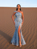 Gorgeous One-Shoulder Beaded Mermaid Gown with Floral Appliqué – Embellished Evening Dress for Red Carpet Galas & Luxury Soirées