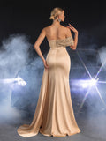 Elegant Satin Asymmetric Mermaid Gown with High Slit