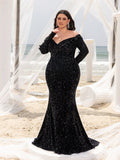 Plus Gorgeous Off Shoulder Mermaid Hem Sequin Evening Dress