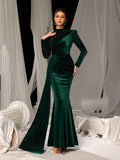 Elegant Velvet Evening Gown with Sequin Detail & Mermaid Silhouette – Luxury Bridal Wear for Weddings or High-End Events, XS-XL