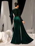 Elegant Velvet Evening Gown with Sequin Detail & Mermaid Silhouette – Luxury Bridal Wear for Weddings or High-End Events, XS-XL