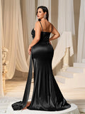 Plus Asymmetric Neckline Satin Mermaid Hem Party Dress Evening Dress Bridesmaids Dress