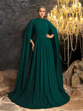 Elegant Mock Neck Cloak Sleeve Chiffon Formal Dress