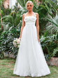 Halter Neck Applique Ruched Bustier Mesh Wedding Dress - Elonnashop