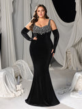 Plus Vintage Velvet Mermaid Gown with Sweetheart Neckline, Sparkling Embellishments
