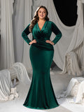 Plus V Neck Long Sleeve Velvet Mermaid Dresses