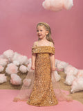 Young Girls' Off Shoulder Mesh Overlay Sequin Dress