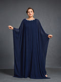 Plus Womens' Embellished Round -Neck Formal Dress with Sheer Chiffon Cape Sleeves