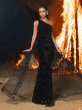 Elegant One Shoulder Sequin Mermaid Dresses