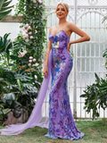 Draped Side Split Thigh Jacquard Sequin Tube Party Dress - Elonnashop