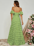Off Shoulder 3D Flower A-Line Prom Dress - Elonnashop