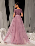 Elegant Tulle Party Dress with Sequin Top & Tulle Skirt – Luxury Evening Wear for Weddings, Formal Dinners & Red Carpet Events