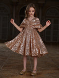 Tween Girls' Bow Detail Sequin Midi Dress - Elonnashop