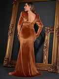 Plus Sweetheart Neck Long Sleeve Velvet Mermaid Dresses