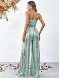 3D Flowers Tube Top & Sequin Wide Leg Pants - Elonnashop