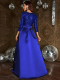 Elegant V Neck 3/4 Sleeve Slit A Line Prom Dress - Elonnashop