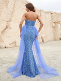 Elegant Mesh Overlay Sequin Mermaid Hem Tube Dress - Elonnashop