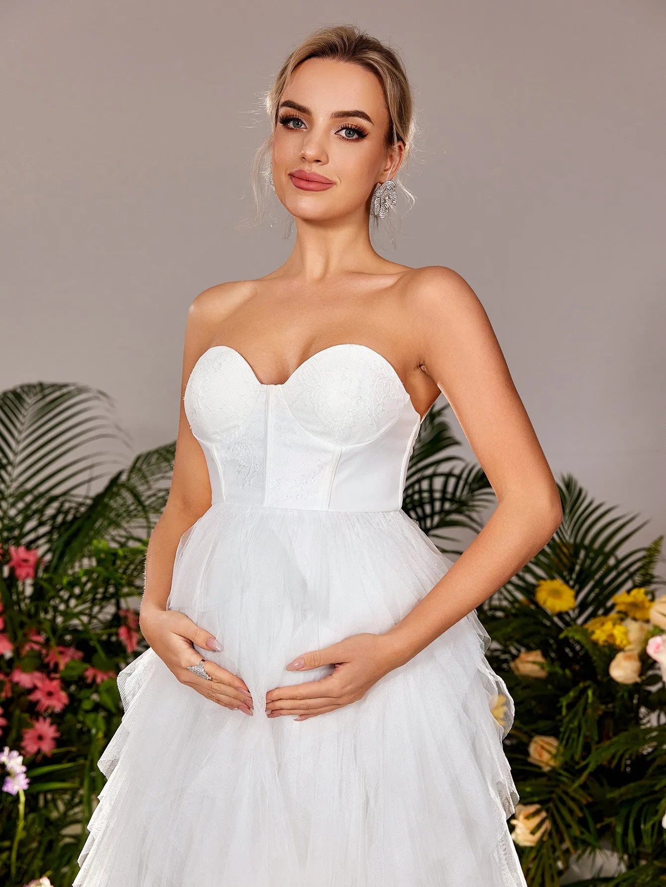 Maternity Strapless Mesh Overlay Party Dress