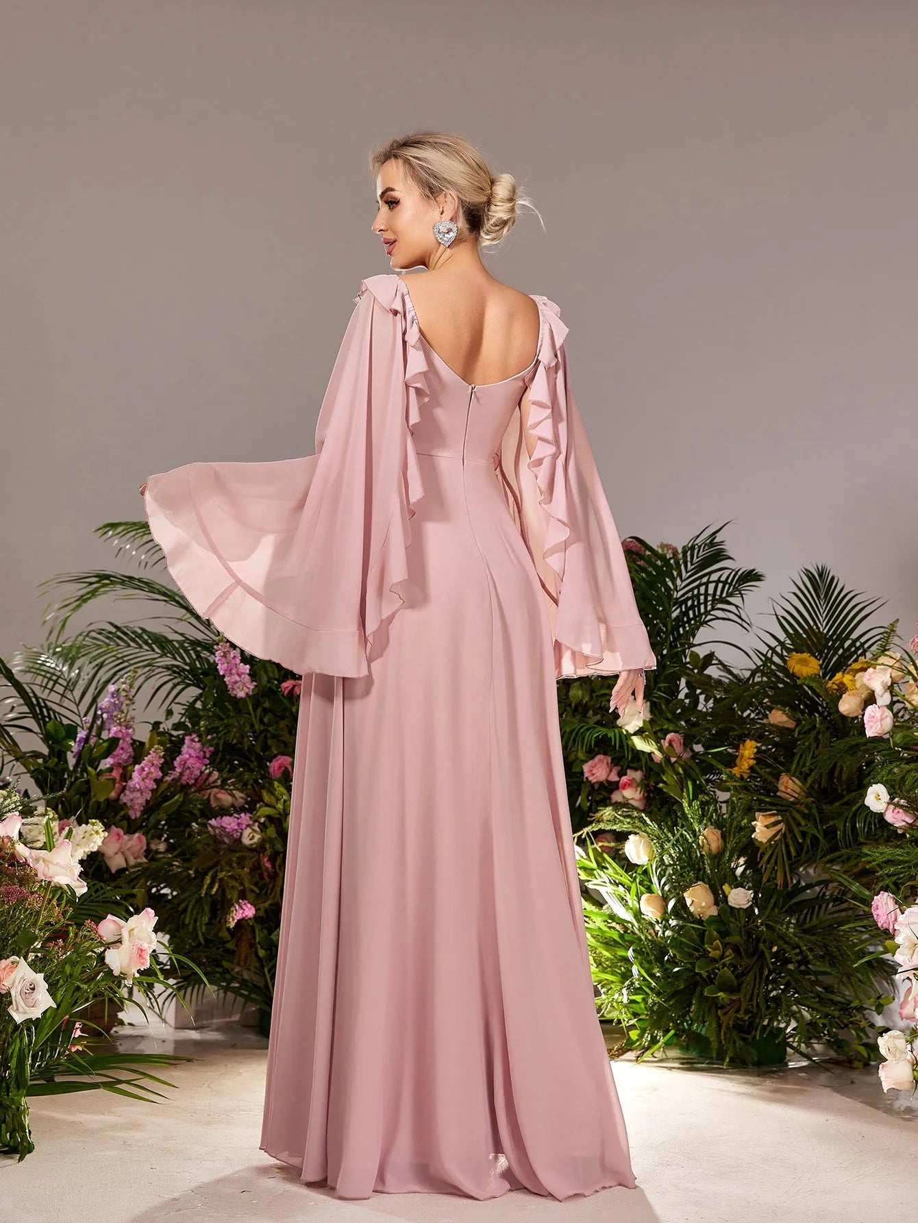 Maternity Sweetheart Neck Cape Sleeves Chiffon Evening Dress