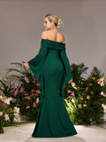 Maternity Off Shoulder Flared Sleeves Mermaid Hem Evening Dress