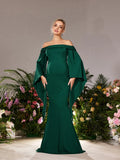 Maternity Off Shoulder Flared Sleeves Mermaid Hem Evening Dress