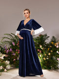 Maternity V Neck Half Sleeves Velvet Party Dress