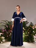 Maternity V Neck Half Sleeves Velvet Party Dress