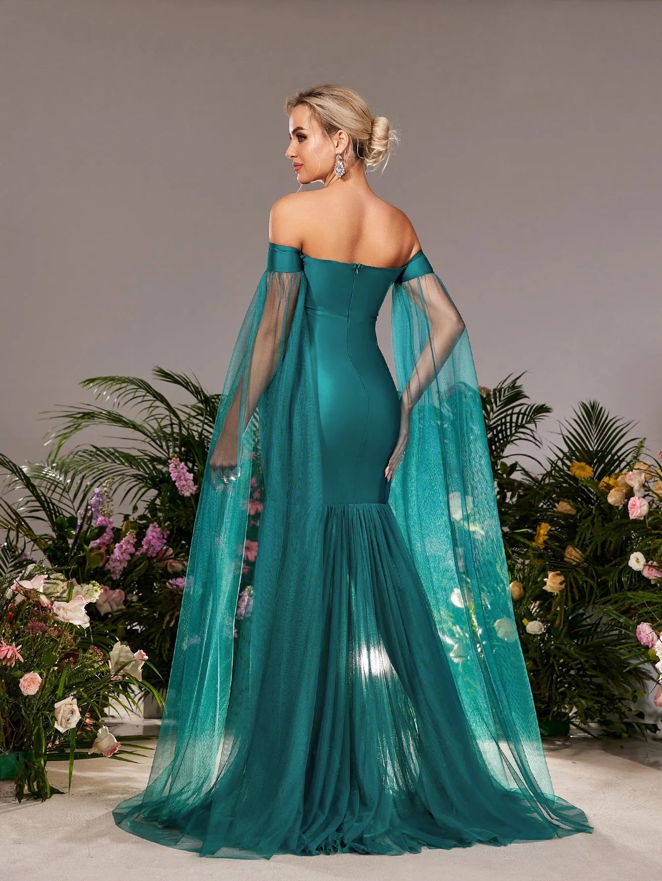 Maternity Off Shoulder Cloak Sleeves Mermaid Hem Evening Dress