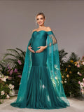 Maternity Off Shoulder Cloak Sleeves Mermaid Hem Evening Dress