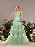 Maternity Ruffle Layered Hem Tulle Cami Prom Dress