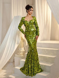 Elegant Sweetheart Neck Long Sleeves Mermaid Hem Sequin Formal Dress