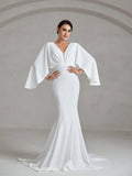 Elegant Cape Sleeves Mermaid Hem Wedding Dress - Elonnashop