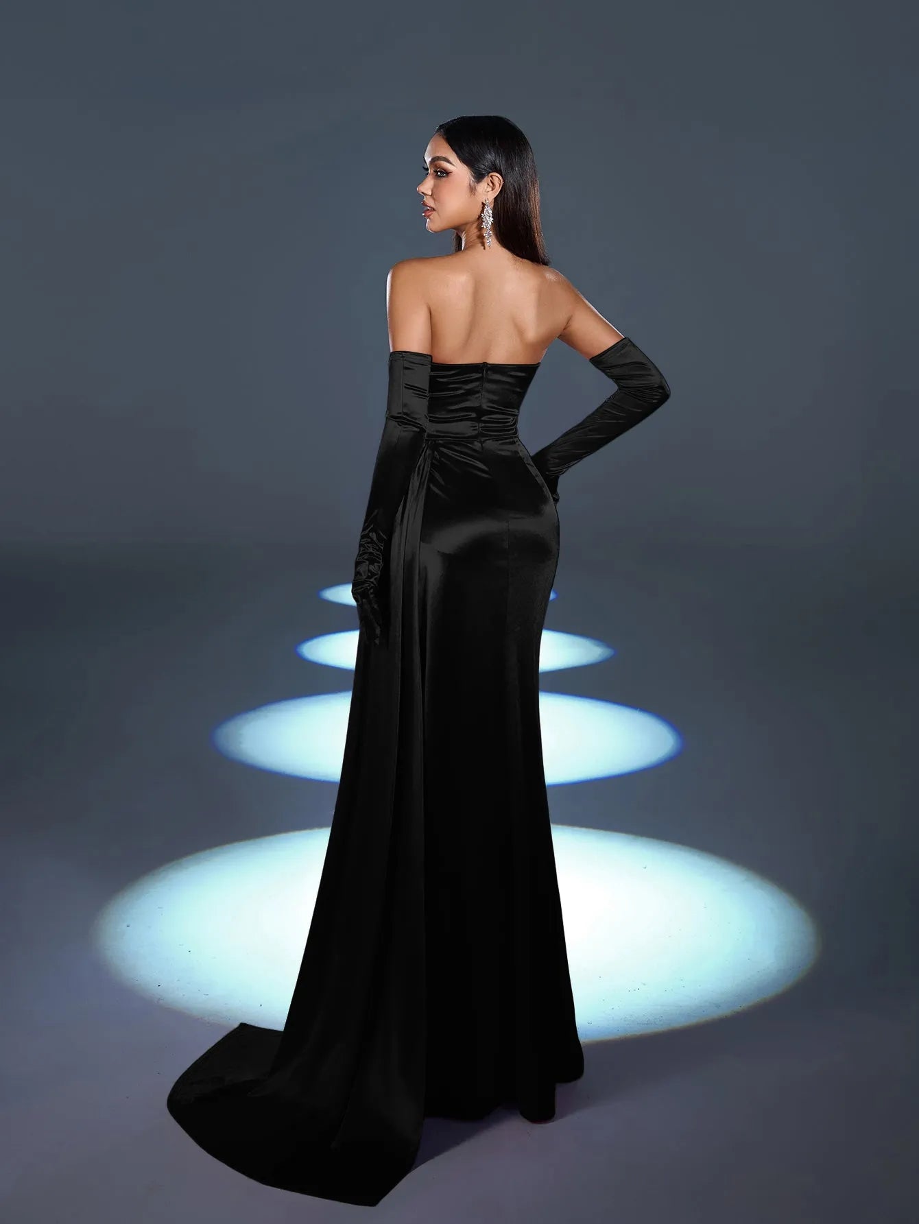 Elegant Rhinestone Detail Split Satin Formal Party Tube Dress Gloves Elonnashop Elegant Rhinestone Detail Split Satin Formal Party Tube Dress Gloves Elonnashop