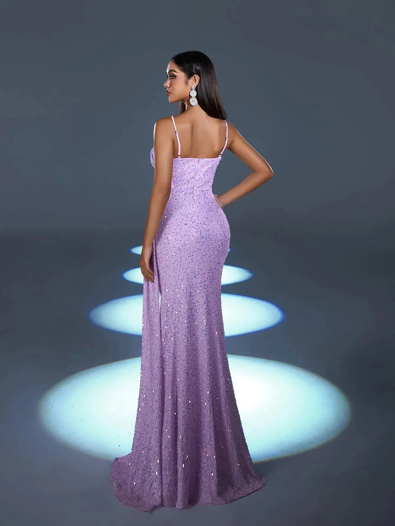 asymmetrical spaghetti strap dress Asymmetrical Spaghetti Straps Sequins Clover Wedding Guest Dress