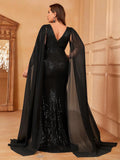 Plus Chiffon Cloak Sleeves Sequin Mermaid Dresses - Elonnashop