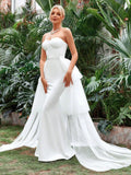 Mesh Overlay Mermaid Hem Tube Wedding Dresses - Elonnashop