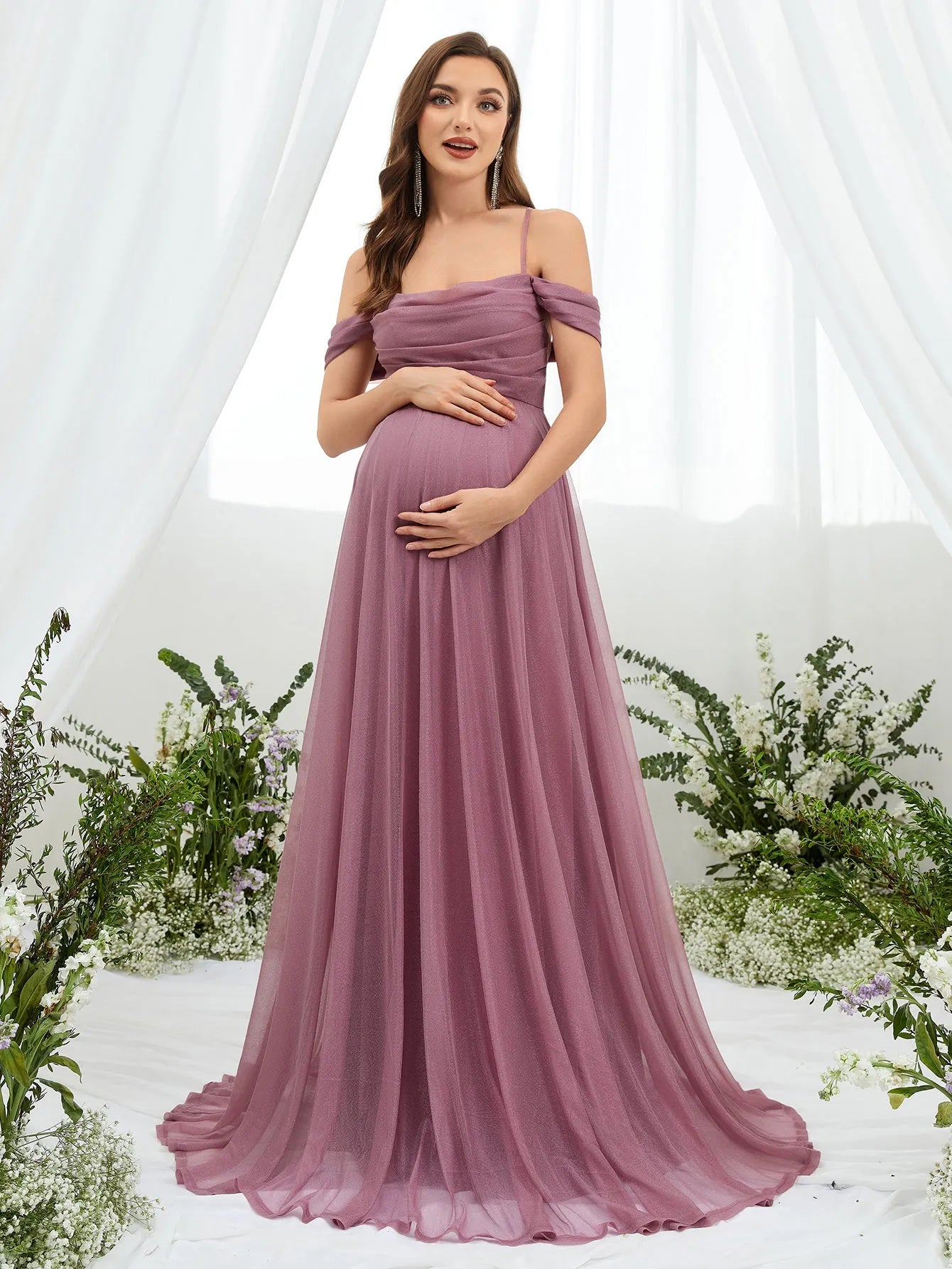 Maternity Draped Collar Backless Cami Dress