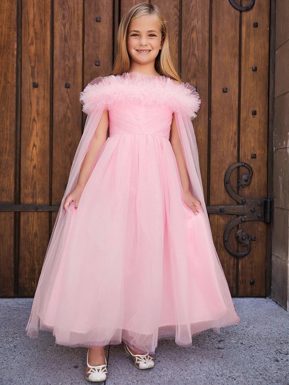 Tween Girls' Ruffle Trim Off Shoulder Party Dress - Elonnashop