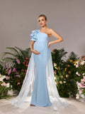 Maternity One Shoulder Ruffle Trim Mesh Overlay Mermaid Party Dress